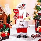 LOYIM 12 Inch Chef Santa Claus Table Decor Figurine Ornaments with Plate for Christmas New Year Gifts Home Party Holiday Decoration