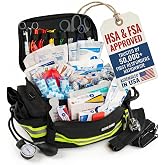 Scherber First Responder Fully-Stocked Professional Essentials EMT/EMS Trauma Kit | HSA/FSA Approved | Reflective Bag w/8 Zippered Pockets &amp; Compartments &amp; 200+ First Aid Supplies - Black
