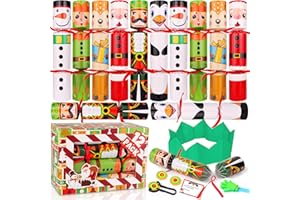FLYSNK 12 Pack Christmas No-Snap Party Table Favors, Xmas Party Supplies with Party Hat, Joke & Little Gift Inside, Christmas Seasonal Holiday Dinner Traditions Supplies for Kids and Adults