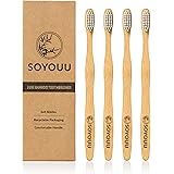Natural Bamboo Toothbrush Pack of 4 - Eco Friendly Toothbrushes with Soft BPA Free Bristles, Biodegradable & Compostable Bamboo Handle, Zero Plastic 100% Recyclable Packaging, Manual toothbrush