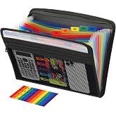 H4D Accordion File Organizer, 13 Pocket Expanding File Folder, Color Pocket | Zippered, Front Mesh Pouch, Letter Size Paper, A4 Paper, Fit for Documents