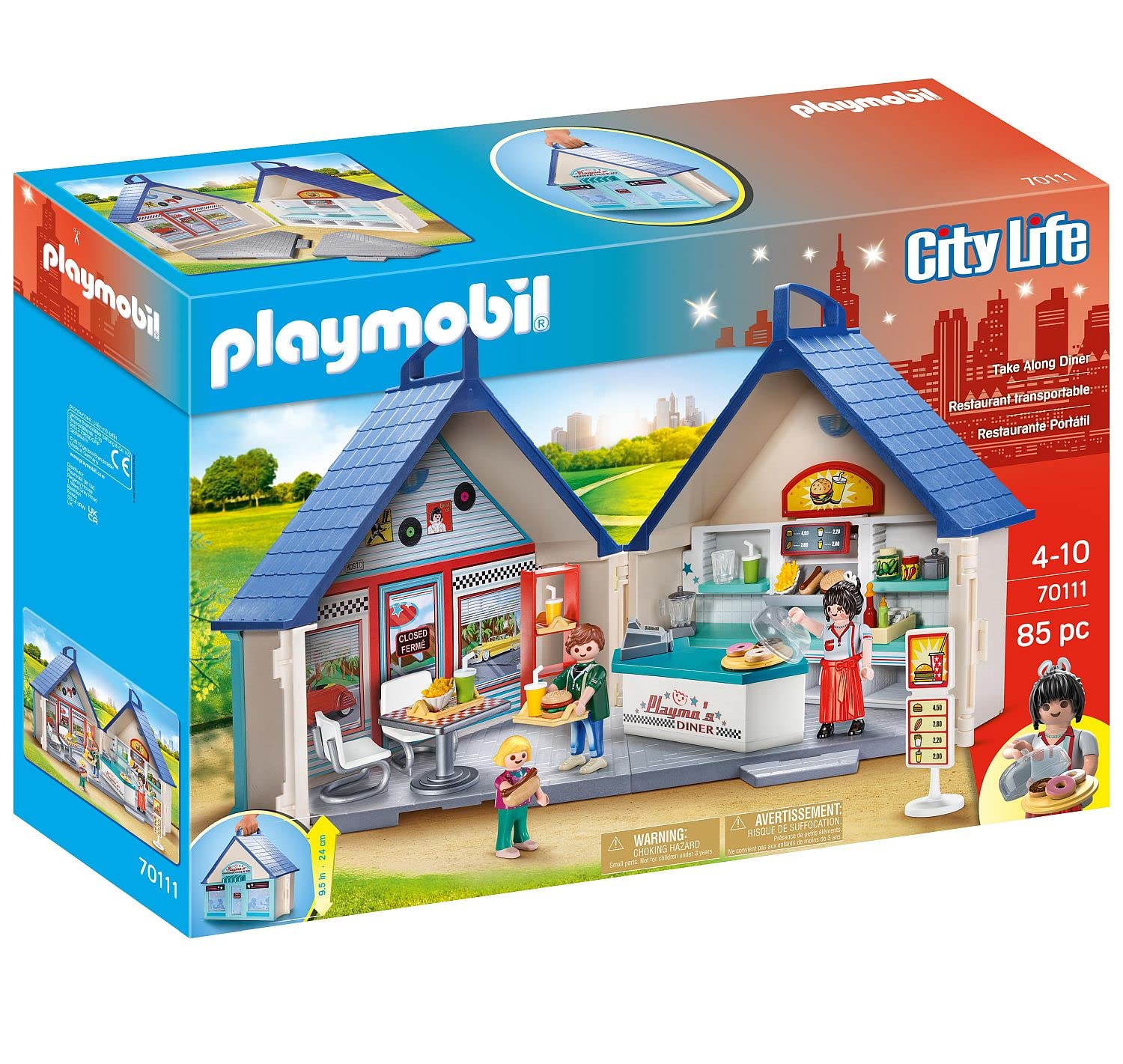 Playmobil City Life 70111 Take Along Diner, Folding Carry Case with Handle for On-The-Go Play, Restaurant Toy for 4+ Year Olds