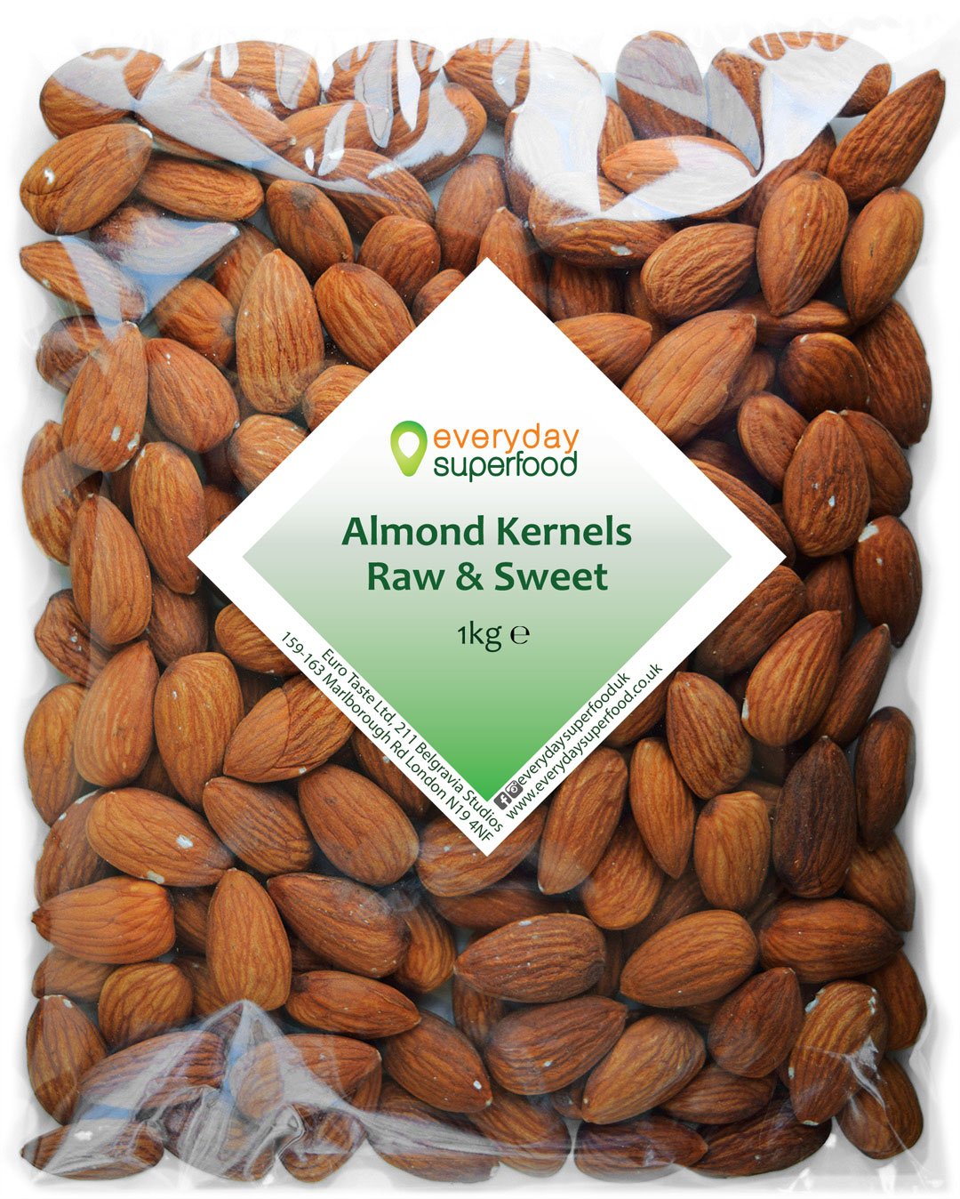 Whole Almond Kernels 1kg Extra Large by Everyday Superfood raw almonds