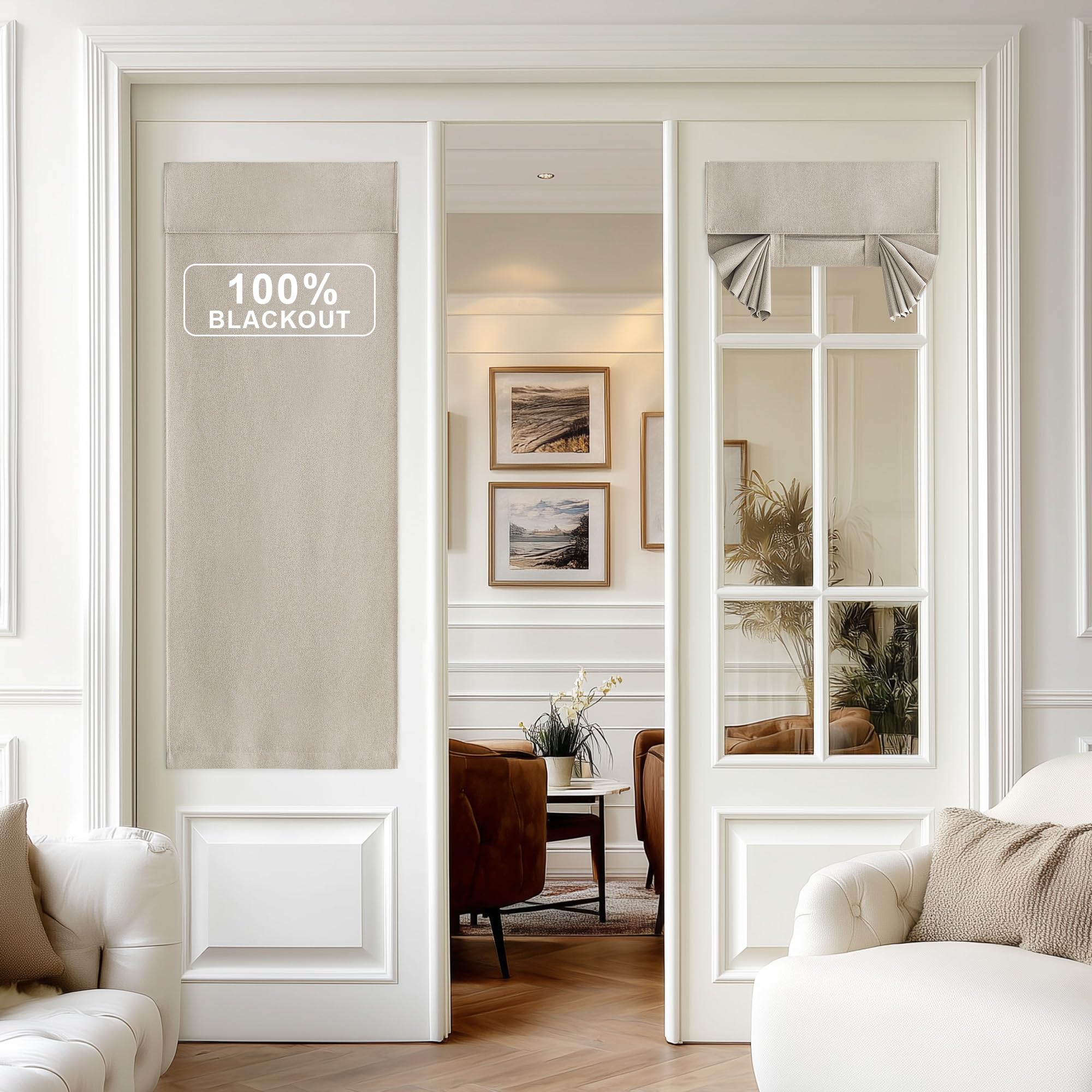 Photo 1 of NICETOWN 100% Linen Blackout French Door Curtains, 30 x 69 inches Long Farmhouse Privacy Door Window Covering, Room Darkening Blinds, Thermal Insulated Shades for Bedroom, 1 Panel, Natural