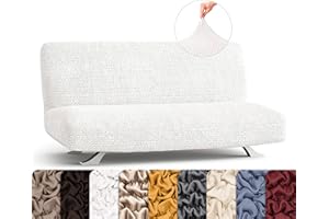 PAULATO BY GA.I.CO. Futon Cover - Armless Couch Cover Sofa Bed Slipcover Without Armrest - Soft Fabric Covers - 1-Piece Form Fit Stretch Futon Protector for Kid Pet - Microfibra - Crisp White