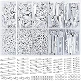EuTengHao Silver Slider Clasp Kit for Beading, Tube Slide Cord Ends with Lobster Clasp, Chain Extender, Jewelry Findings for Beading Necklace Bracelet Making (6 Sizes, Bright Silver, 540Pcs)