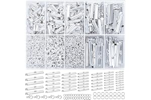 EuTengHao Silver Slider Clasp Kit for Beading, Tube Slide Cord Ends with Lobster Clasp, Chain Extender, Jewelry Findings for Beading Necklace Bracelet Making (6 Sizes, Bright Silver, 540Pcs)