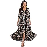 Summer Floral Print Maxi Dress Women Button Up Split Long Flowy Bohemian Beach Party Dresses