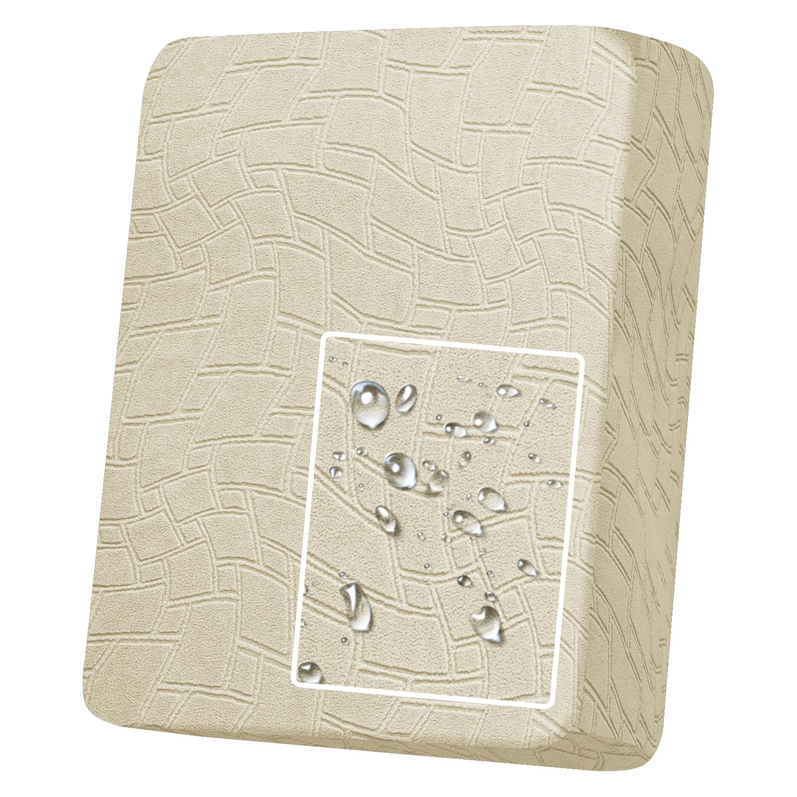 MAXIJIN Waterproof Sofa Seat Cushion Cover Jacquard Sofa Seat Cover Non-Slip Couch Seat Slipcover Protector Replacement for Individual Cushion with Elastic Bottom (Beige, 1 Seater)