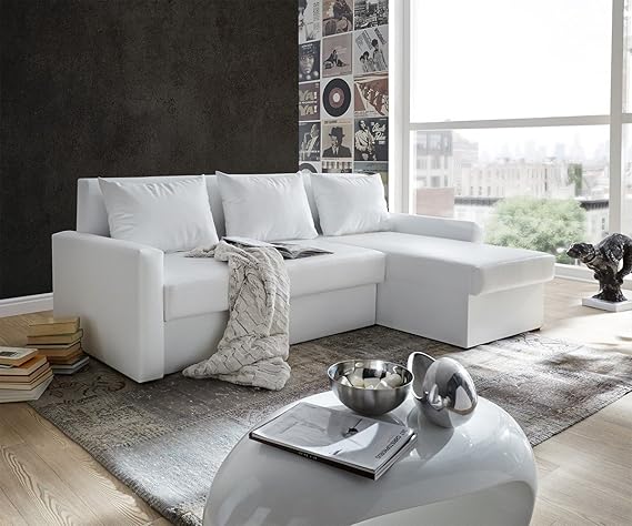 DELIFE Couch Avondi Weiss 225x145 cm Schlaffunktion Ottomane variabel