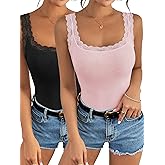 Ibeauti 2 Pack Lace Camisole Tank Tops for Women Sleeveless Summer Going Out Tops Ribbed Cami Undershirts
