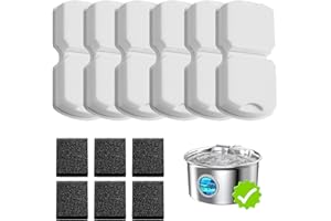 UMOCUOY Cat Water Fountain Filter: 12 Pet Fountain Replacement Screen for Stainless Steel - 6 Carbon Filters & 6 Foam Filters - Suitable for Cat Water Fountain Stainless Steel S17