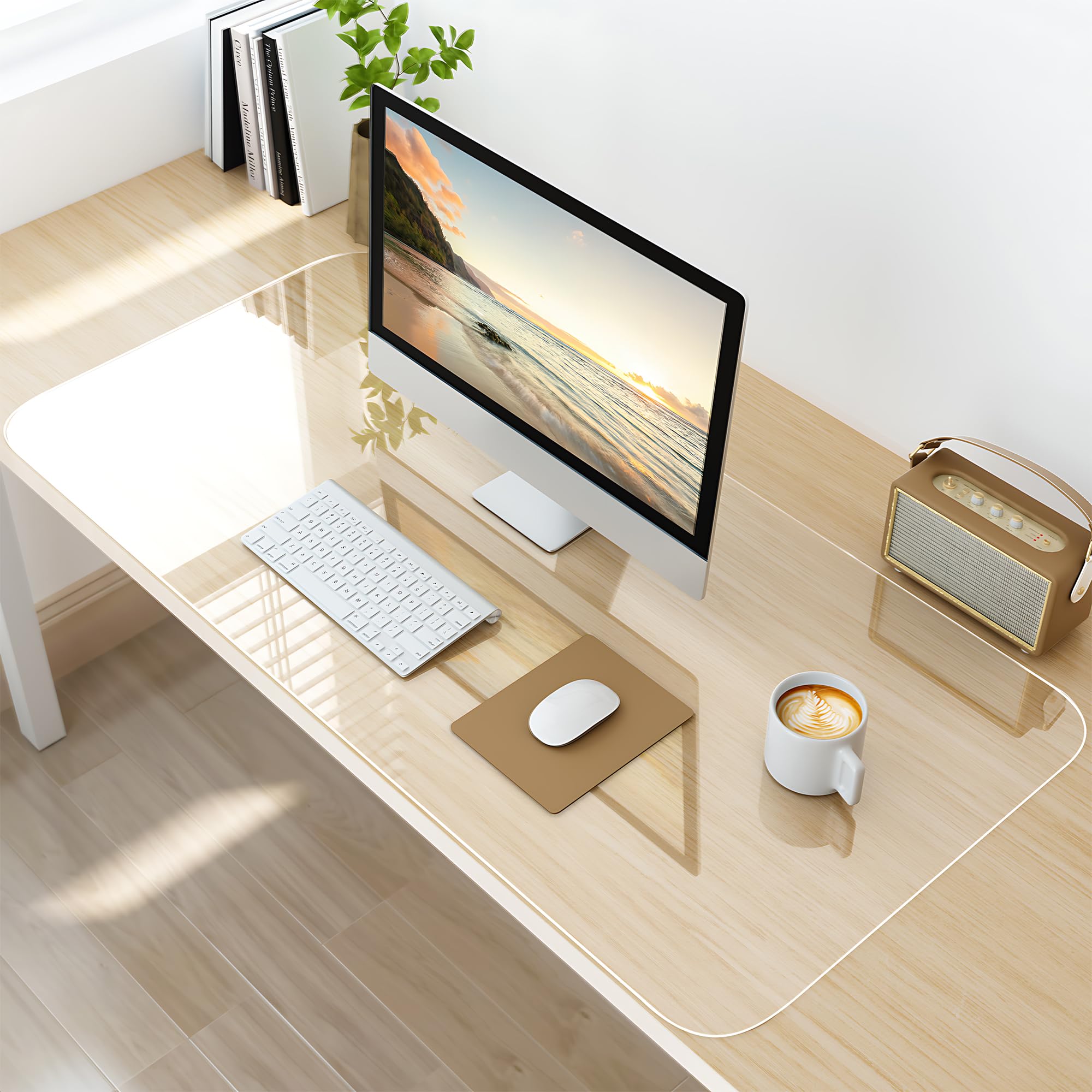 NATRKE Clear Desk Mat Pad, 39.4"x19.7" Large Transparent Computer Desk Mat Plastic Desktop Protector, PVC Writing Pad with Round Edge, Waterproof Wipeable Non-Slip Table Protector for Home Office Image