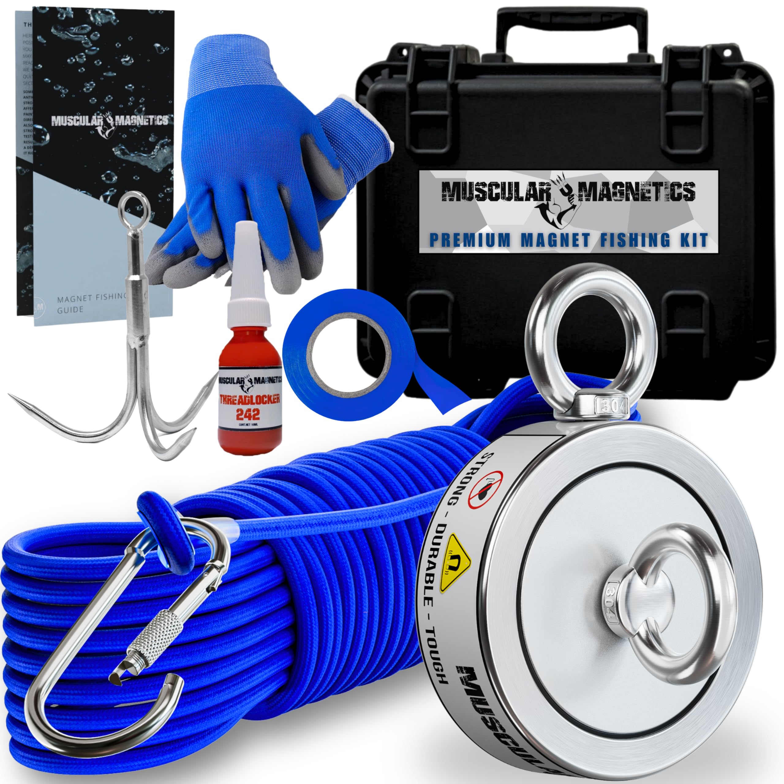 Photo 1 of 1325 lbs Large Magnet Fishing Kit | Complete Double Sided Fishing Magnet | Includes Strong Neodymium N52 Magnets, Durable 100ft Rope, Grappling Hook + More | Outdoor Treasure Hunting & Metal Detecting