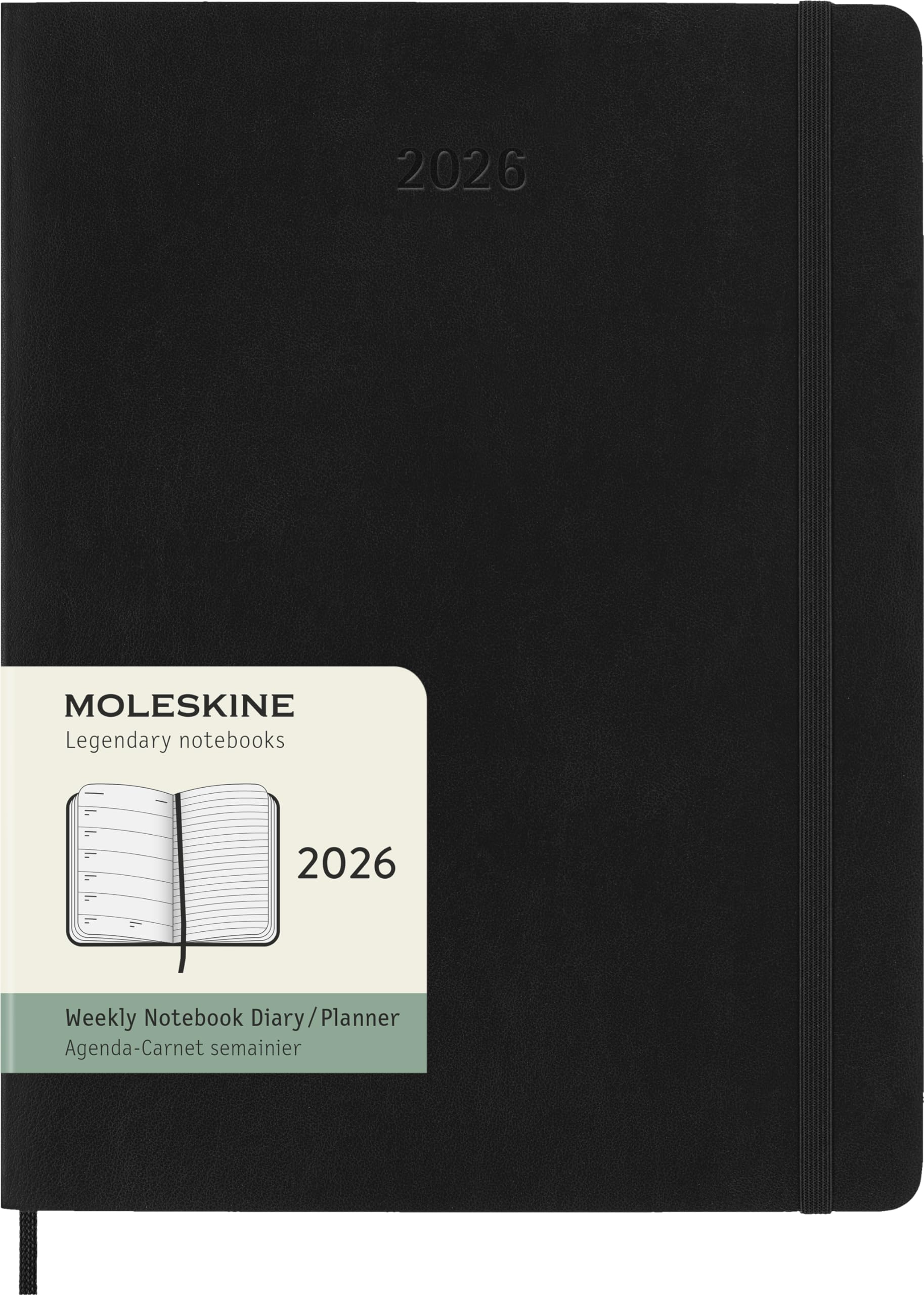 Moleskine Classic 12 Month 2026 Weekly Planner, Soft Cover, XL (7.5″ x 9.75″), Black, 144 pages