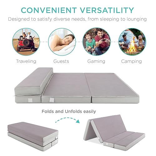 Best Choice Products 4in Portable Queen-Size Mattress, Tri-Fold