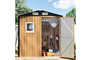 Panovue 6X4FT Garden Storage Shed with Lockable Door,Steel Tool Shed with 1 Clear Window, Anti-Corrosion Metal Shed for Backyard Patio Lawn (Light Wood Grain)