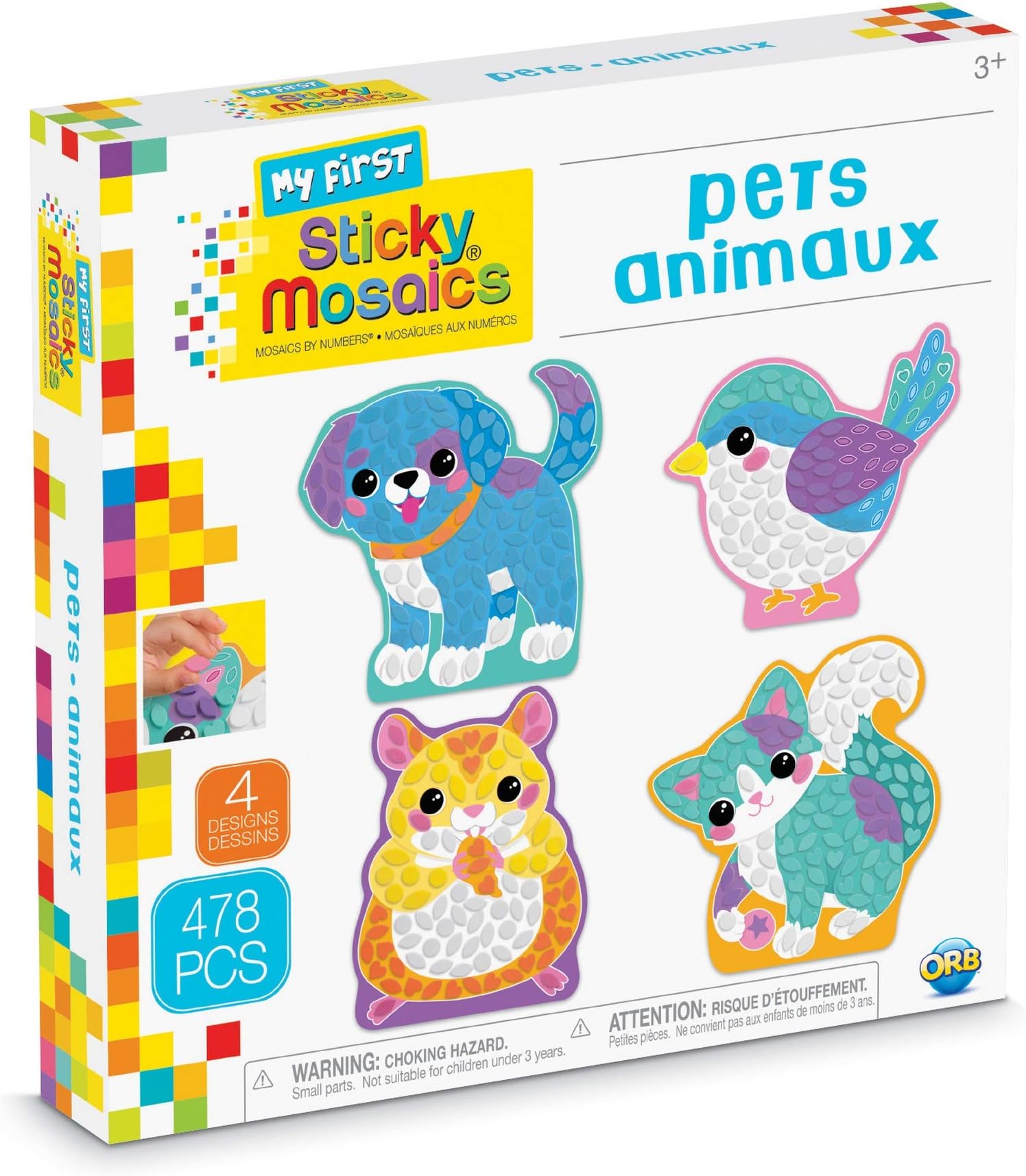 ORBThe Factory My First Sticky Mosaics Pets Teal/Yellow/Blue/Pink/Purple, 9.5' x 1.5' x 9.5'