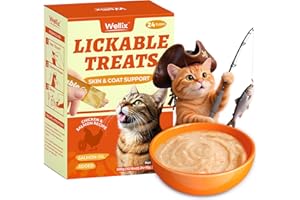 Wellix Lickable Cat Treat for Indoor Cats - Salmon Oil & Chicken Flavor Kitten Snacks for Training - Squeezable Cat Treats for Healthy Skin & Coat - 24 Tube Treats for Cats