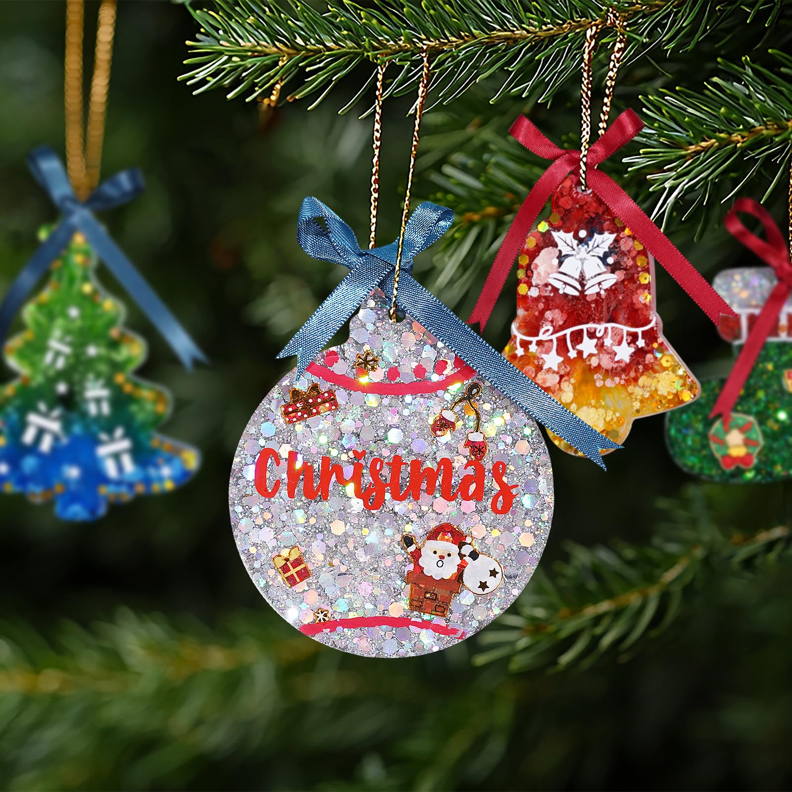 LET’S Resin Christmas Resin Molds Silicone, 16 Cavities Large Christmas Ornament Resin Molds Each 3inch, Glossy Silicone Molds for Resina Art Craft,Keychains,Tree Decorations