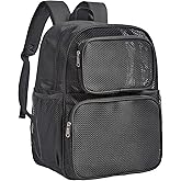 COVAX Large Mesh Backpack, Semi-transparent College Backpack, See Through Mesh Bookbag with Bungee and Comfort Padded Straps for Travel, Swimming, Beach, Outdoor Sports