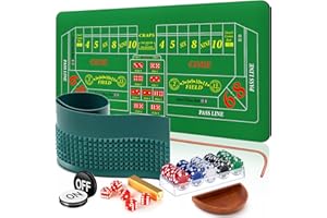 Lunmon Craps Tabletop Game Set Includes 35x70 Rubber Tabletop Layout Mat Craps Diamond Pyramid Rubber Bumper, Rattan Stick, Grade AAA 19mm Dice, On/Off Buttons, 100 Poker Chips