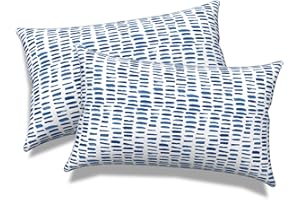 Melody Elephant Outdoor Lumbar Pillows, Water Repellent Cushion Pillows 12x20 Inch, Outdoor Pillows with Inserts for Home Garden, Pack of 2, Pebble Blue