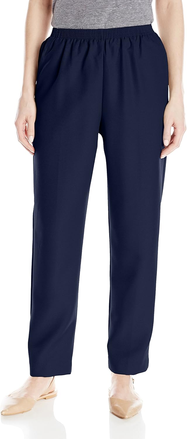 Alfred Dunner Women's All Around Elastic Waist Polyester Petite Pants Poly Proportioned Medium at  Women’s Clothing store