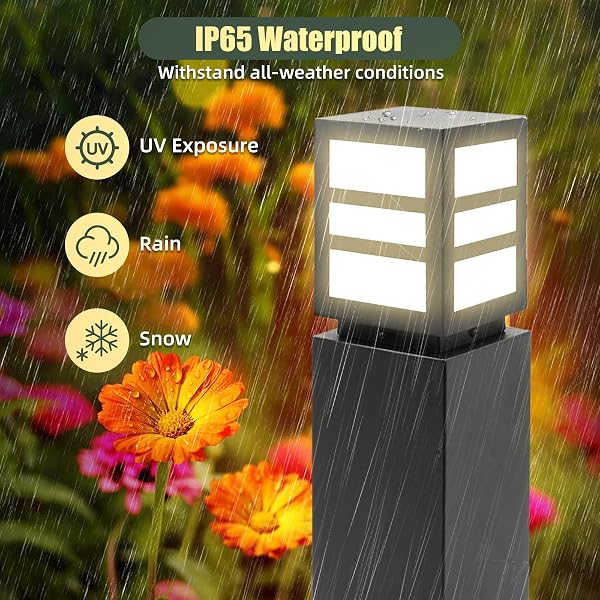 LANDSCAPE PATH LIGHTS 24″ IP65 WATERPROOF BOLLARD LIGHTS, HEAVY DUTY STEEL STABLE WIDENED BASE E27 LAMP HOLDER, MODERN OUTDOOR PATH LIGHTS BOLLARD FOR LAWN, PATIO, COURTYARD, DRIVEWAY, OBLONG 1PACK