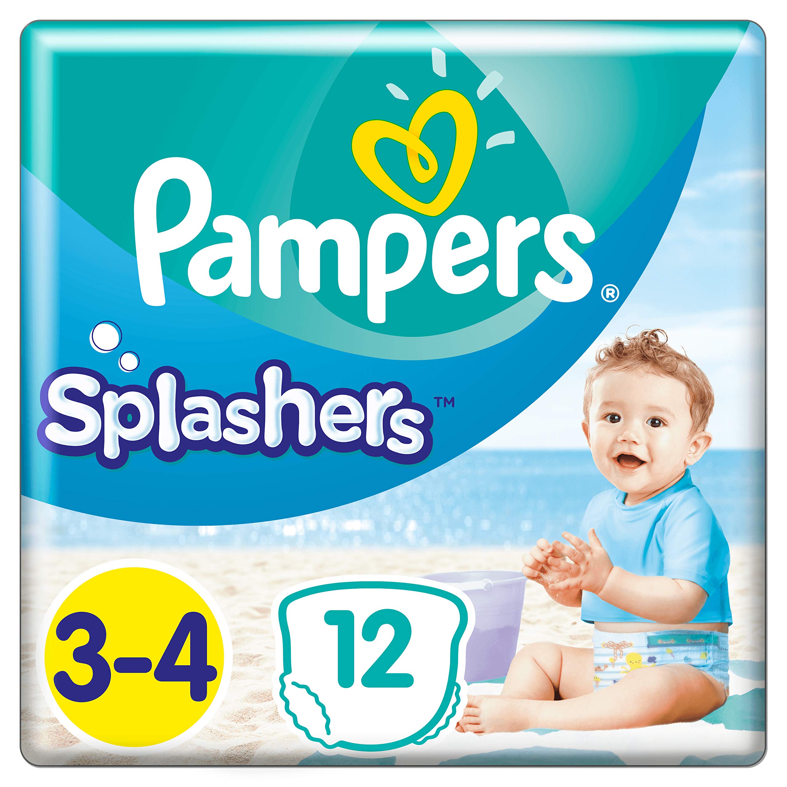 Pampers Splashers Unisex Swim Trousers, Size NA, 12 Count, Water Resistant, Cartoon Pattern, Disposable, 12 Pieces