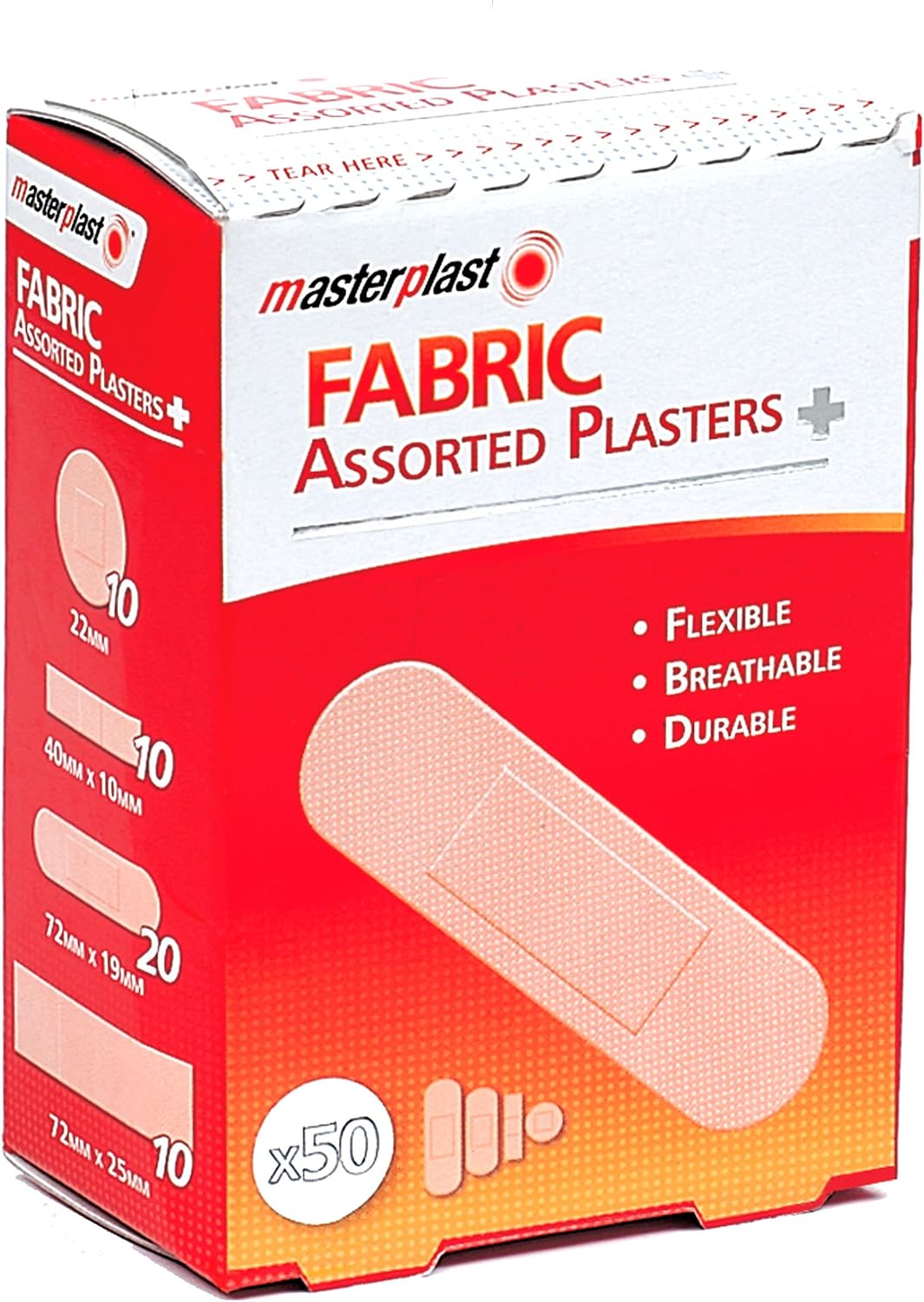 Masterplast Fabric Assorted Plasters 50 Pack, Beige, 4 cm x 7 cm