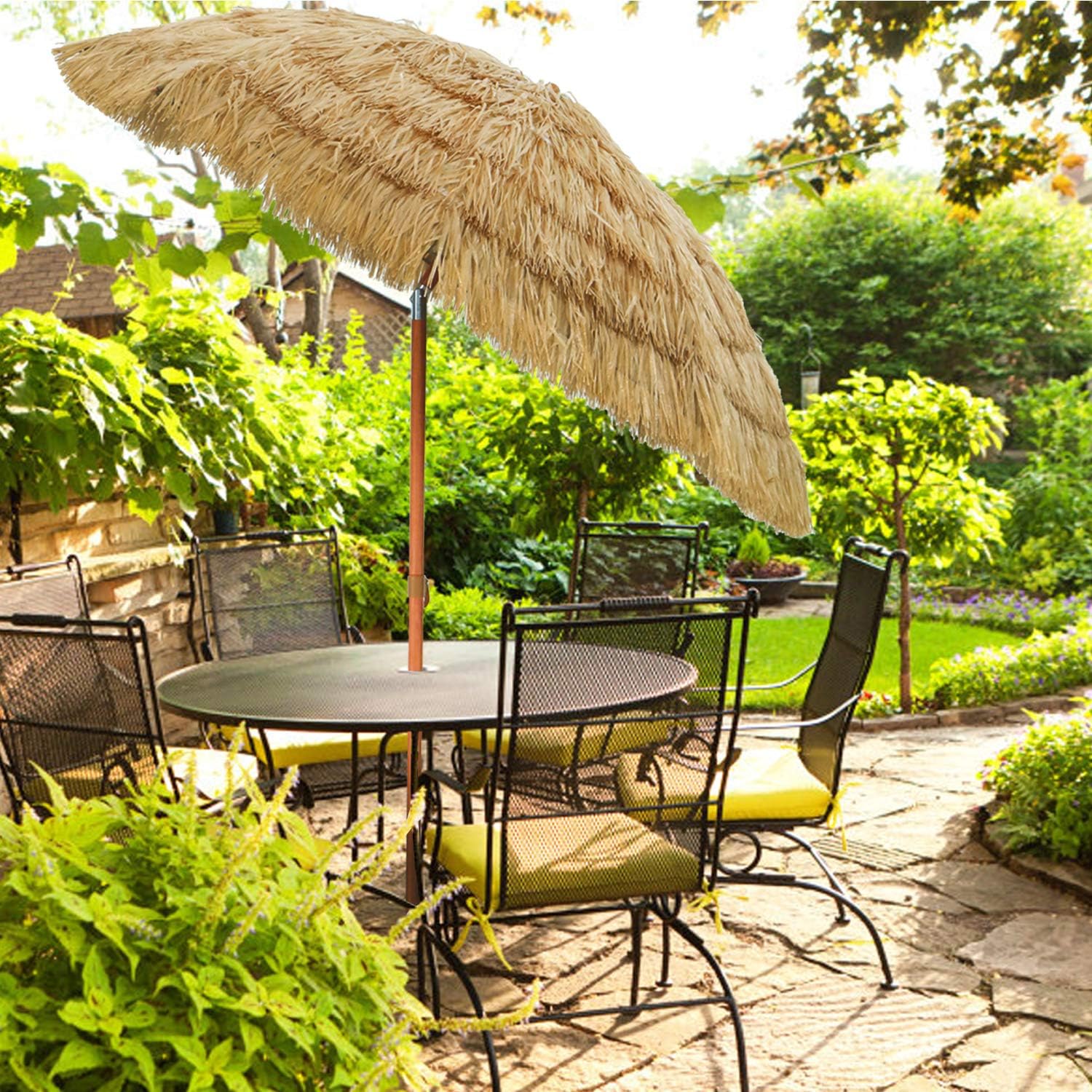 Amazon Com Piedle Thatch Patio Tiki Umbrella With Tilt Tropical Palapa Straw Raffia Tiki Hut Hawaiian Hula Beach Umbrella With Natural Color Pole Garden Outdoor