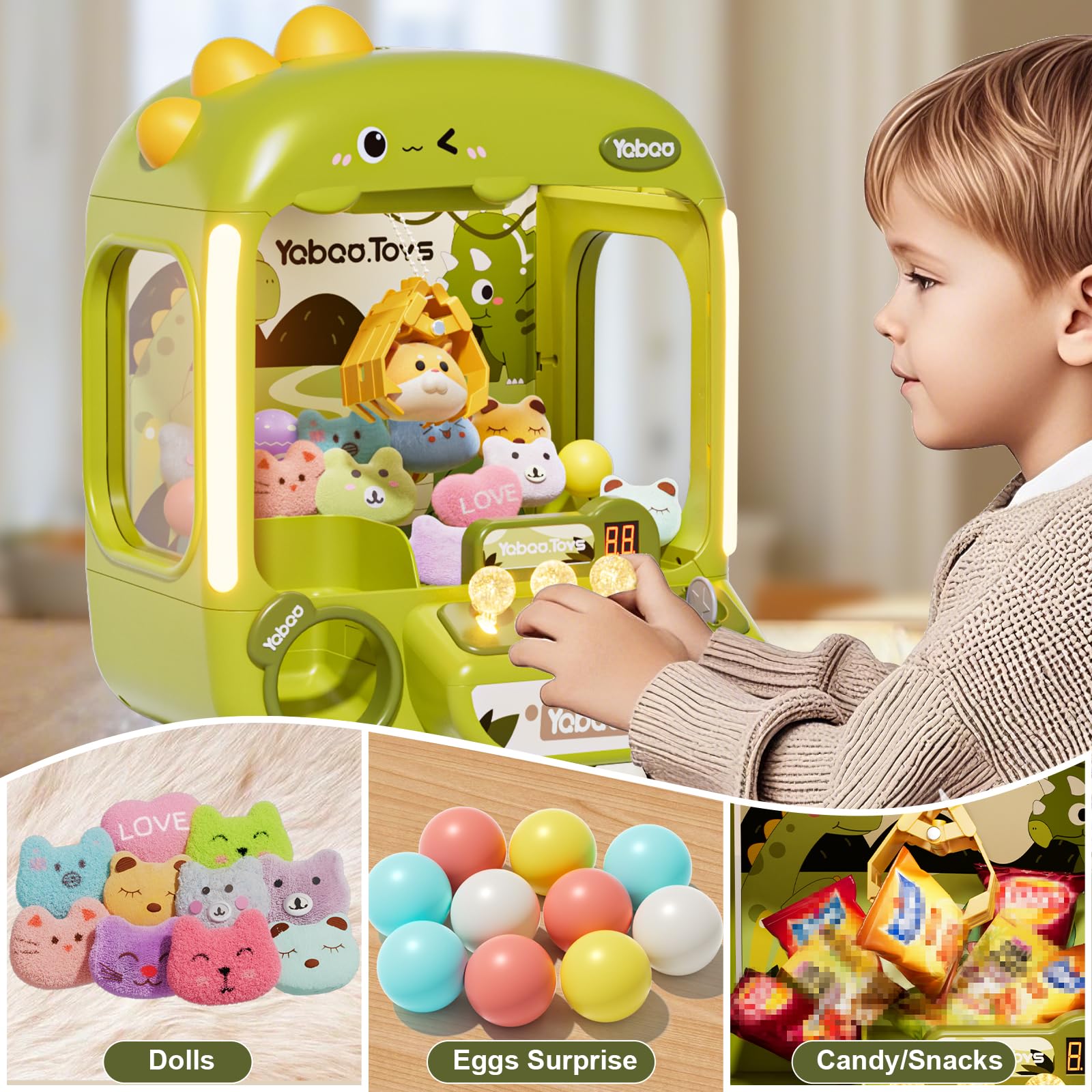 Vanvimen 64 PCS Large Claw Machine for Kids Dinosaur,Vending Machine Toys with Sound Lights,Candy and Prize Electronic Dispenser Game Ages 3-4 4-8,Birthday Party Gift for 3 4 5 6 Year Old Boys Girls