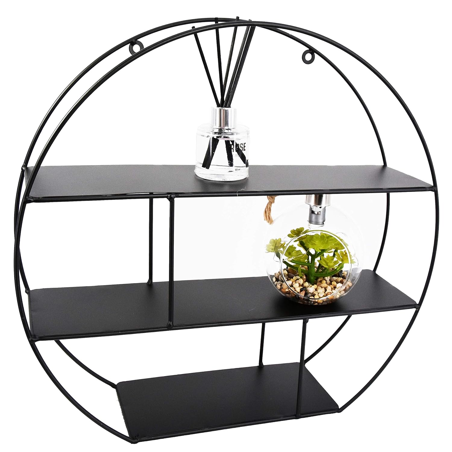 GEEZY Wall Metal Hanging Decorative Floating Shelf Home Office Storage Display Rack (Round