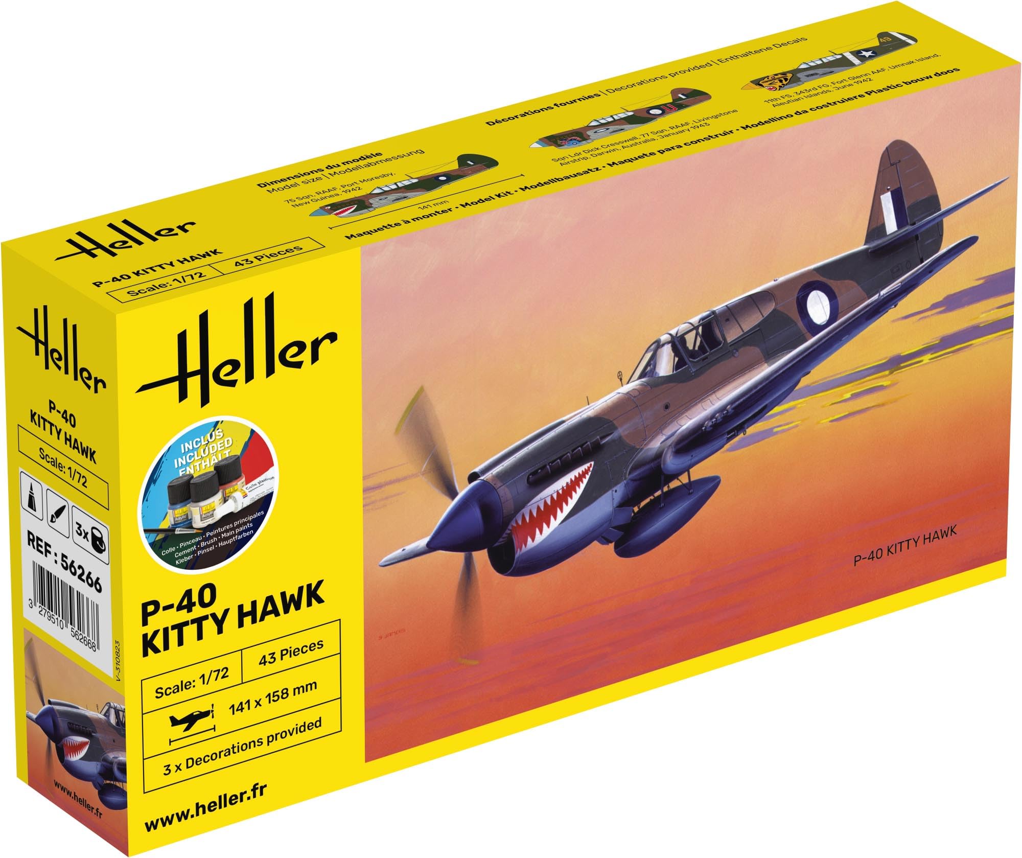 heller - Model Plane Starter Kit P-40 Kitty Hawk 56266| 1:72