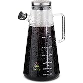 BTaT- Airtight Cold Brew Iced Coffee Maker Pitcher, 2 Liter/ 64 oz, Iced Tea Maker with Spout, Brewing Glass Carafe with Removable Stainless Steel Filter
