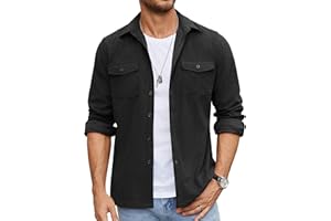 COOFANDY Men's Button Down Waffle Shirt Jacket Casual Long Sleeve Shacket Lightweight Overshirts with Flap Pockets