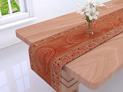 DARJII Decorative Polyester Table Cover (60x60-inch, Red and Gold)