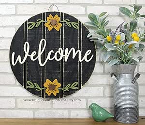 sign welcome door decor round shiplap signs hanger rustic flower