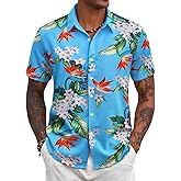 COOFANDY Mens Hawaiian Shirts Short Sleeve Tropical Button Down Shirt Floral Shirt Summer Beach Shirt