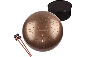 LOMUTY Steel Tongue Drum 12 Inch 11 Notes for Adults - Ethereal Metal Instrument for Meditation & Yoga with Music Book, Mallets & Carry Bag (Brown)