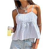 RoseSeek Women's Striped Beach Vacation Camisole Tops Spaghetti Strap Summer Peplum Tank Top