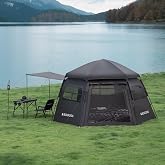 BLACKDOG Blackout Hexagon Camping Tent with Rainfly, Instant Cabin Tent | UPF50+ Black Coating, PU3000+ Waterproof, 3 Doors, 3Vestibules, 3 Large Mesh Windows, for Outdoor Hiking, Car Camping
