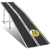 MAASTERS Aluminum Wheelchair Ramp 12 Feet - Loading Capacity 600 lbs | Portable &amp; Foldable With 2 Extra Support Legs, ADA Compliant