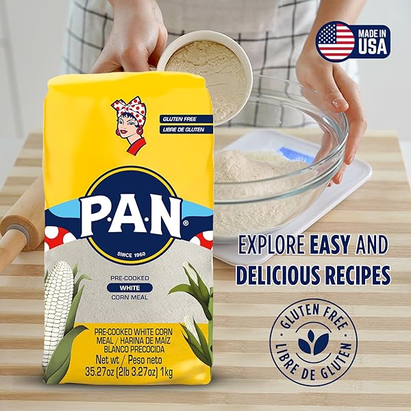 P.A.N. WHITE CORN MEAL – PRE-COOKED GLUTEN FREE AND KOSHER FLOUR FOR AREPAS (2 LB 3.27 OZ / PACK OF 1)