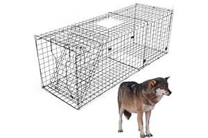 MONDOGREET Heavy Duty Live Trap 59x20x22 Inch Extra Large Steel Collapsible with Humane Trap Release Door for Large Dogs, Foxes, Coyotes, Bobcats and Other Live Animals.