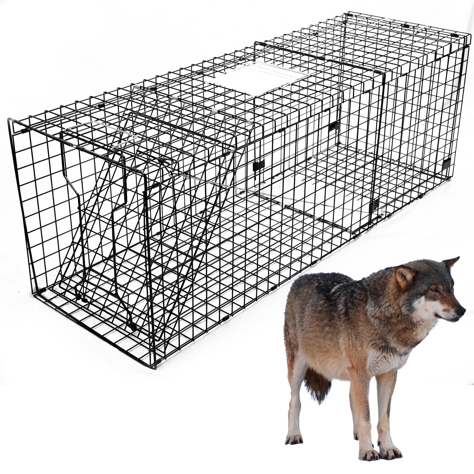 Photo 1 of **ONE PIECE STARTING TO BREAK OFF**Heavy Duty Live Trap 59x20x22 Inch Extra Large Steel Collapsible with Humane Trap Release Door for Large Dogs, Foxes, Coyotes, Bobcats and Other Live Animals.