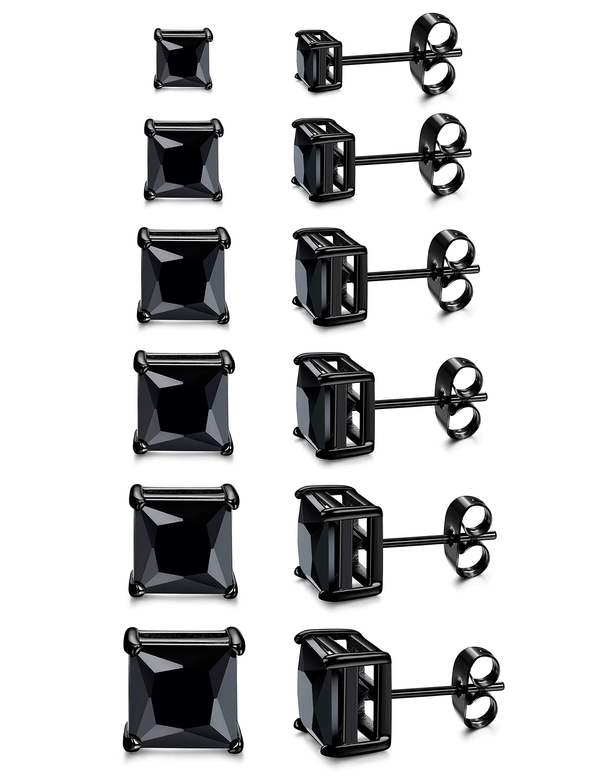 ORAZIO Square CZ Stud Earrings for Men Women Stainless Steel Princess Cut Cubic Zirconia Earring Studs 3MM-8MM