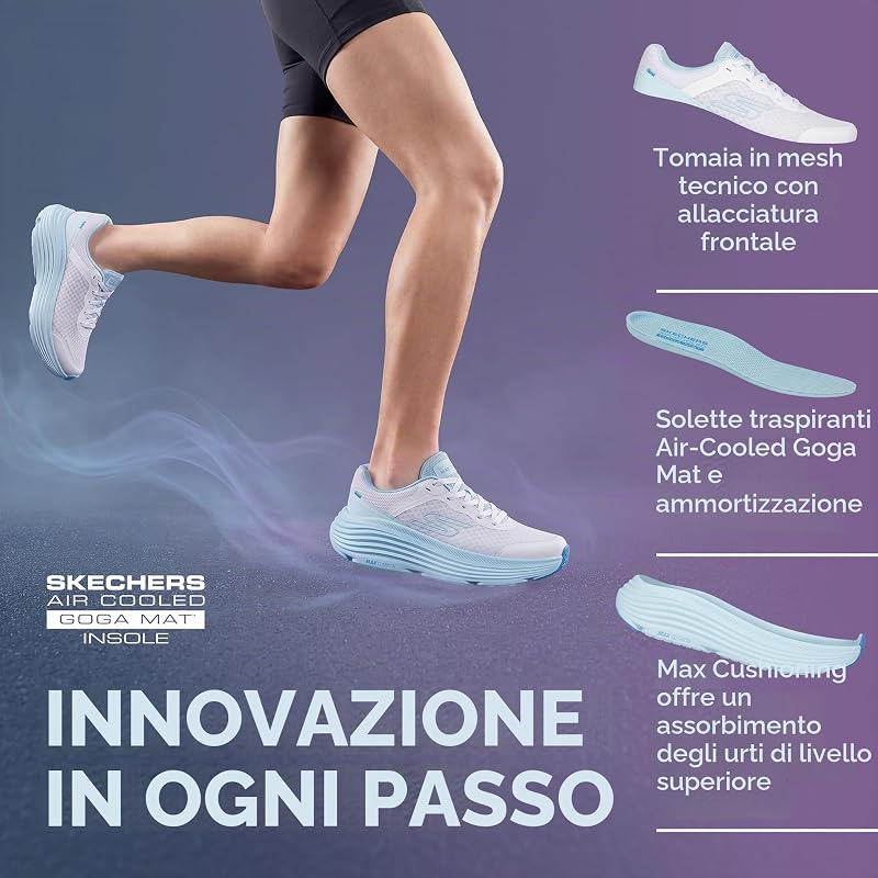 Donna Max Cushioning Endeavour Canova Trainers, White Synthetic/Light Blue Trim, 38 EU