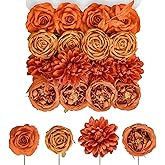 TINGE TIME Artificial Flowers Combo Box Set 16PCS Fake Rose Silk Flower with Stem for DIY Wedding Bouquets Centerpieces Baby Shower Party Home Fall Decoration (Blood Orange & Burnt Orange)